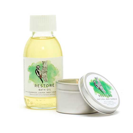 RSPB Restore bath oil gift set with candle product photo back L