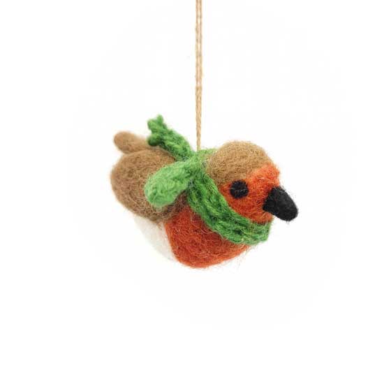 Felt Robin with scarf Christmas tree decoration product photo default L