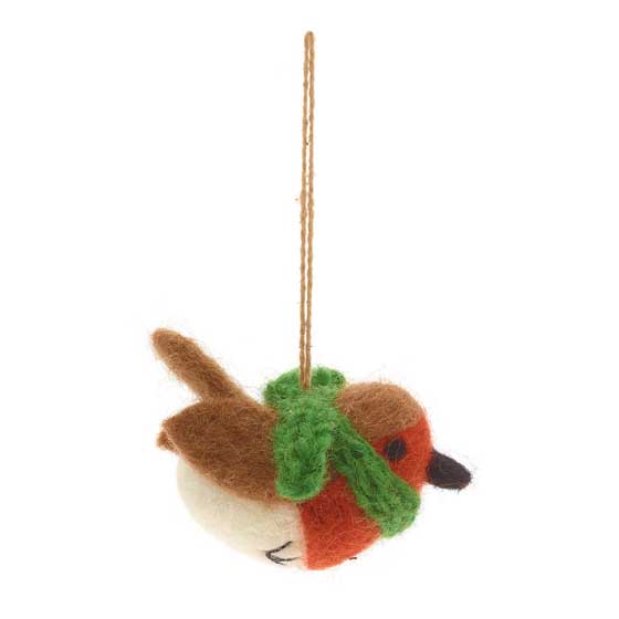 Felt Robin with scarf Christmas tree decoration product photo side L