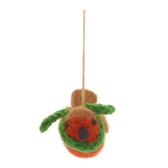 Felt Robin with scarf Christmas tree decoration product photo back L
