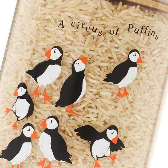 RSPB Circus of Puffins 750ml glass food storage jar product photo side L