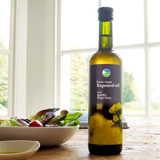 RSPB Extra virgin rapeseed oil product photo side L
