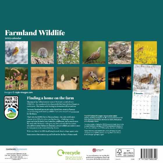 RSPB Farmland wildlife calendar 2025 product photo back L