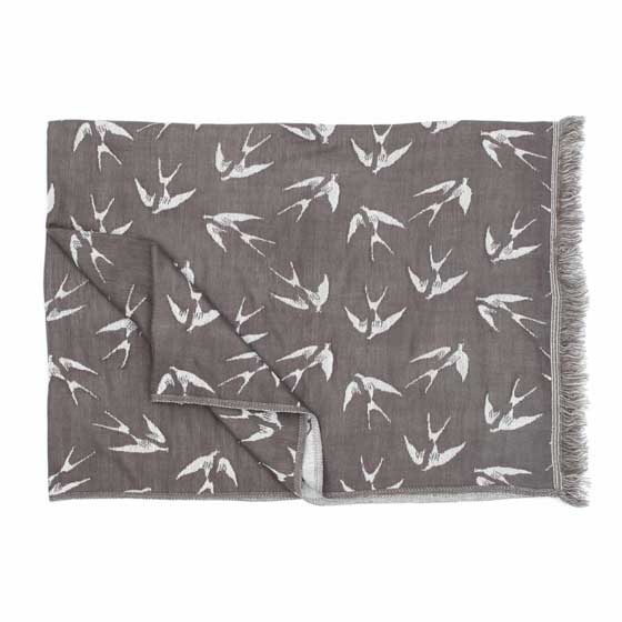 RSPB Woven swallow recycled plastic throw blanket - Free as a bird collection product photo side L