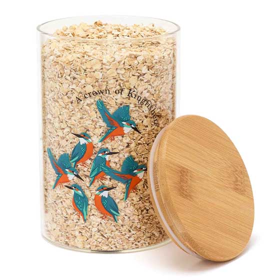 RSPB Kingfisher 950ml glass food storage jar, Flock collection product photo front L