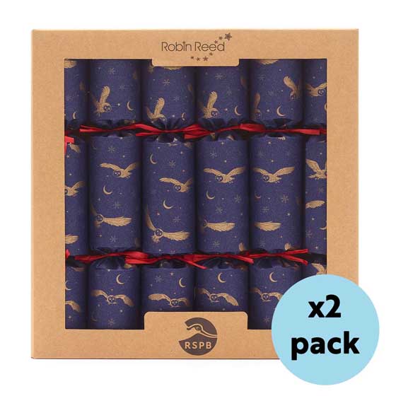 Moonlit owl recycled Christmas crackers with wooden tree decorations, 2 boxes of six product photo default L