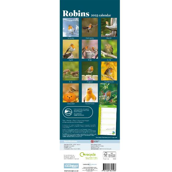 RSPB Robins calendar 2025 product photo back L