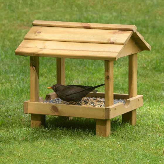 RSPB Roofed ground feeding table with bird food product photo side L