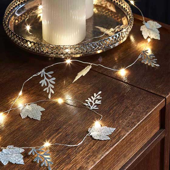 Silver LED leaf string lights product photo default L