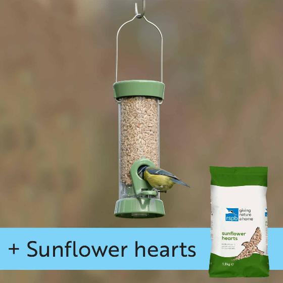 RSPB Ultimate easy-clean® seed bird feeder, small, with 1.8kg sunflower hearts product photo default L
