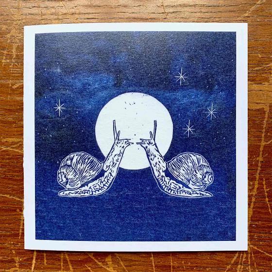 Snails in love linocut greetings card product photo default L