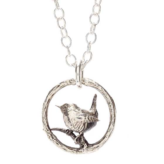 Sterling silver Wren necklace by Blackbird Jewellery product photo side L