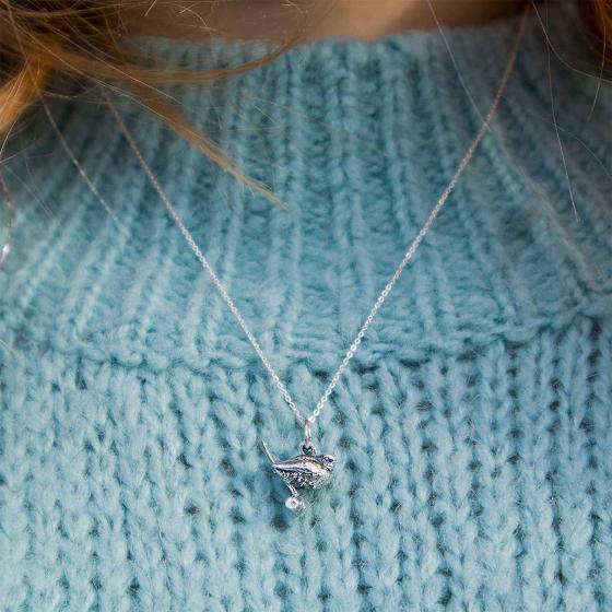 Sterling silver Robin necklace by Blackbird Jewellery product photo side L