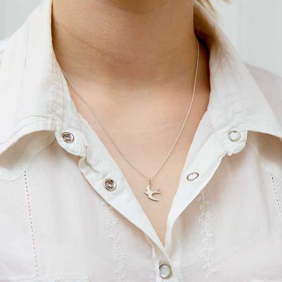 Sterling silver Swallow necklace by Blackbird Jewellery product photo side L