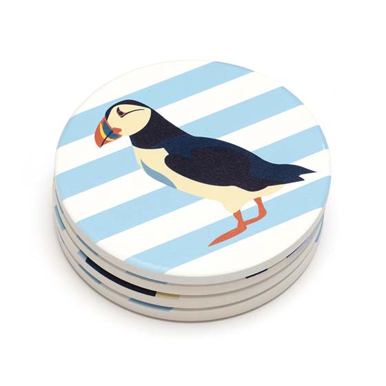 RSPB Puffin striped coasters, set of 4 product photo side L
