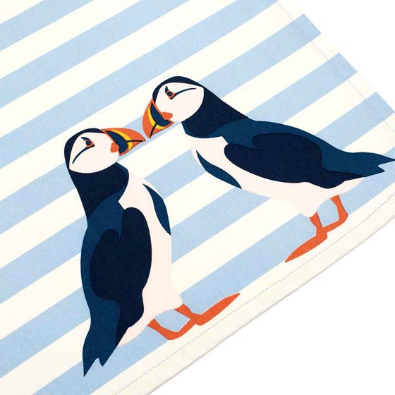 RSPB Puffin striped tea towel product photo side L