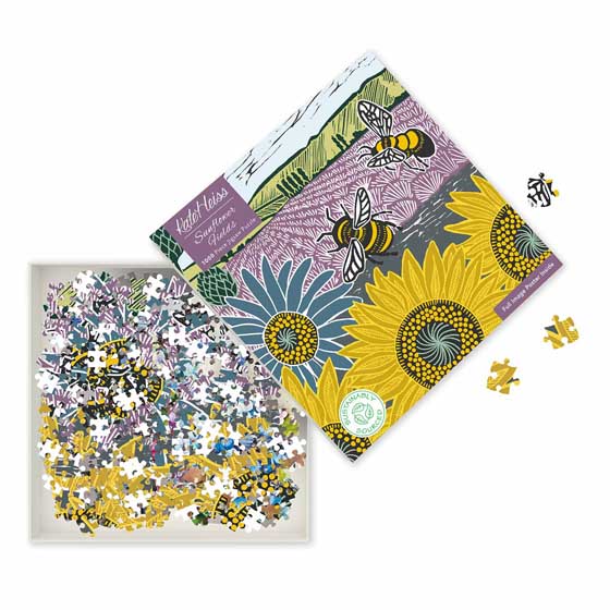 Sunflower fields sustainable jigsaw puzzle by Kate Heiss, 1000-piece product photo side L