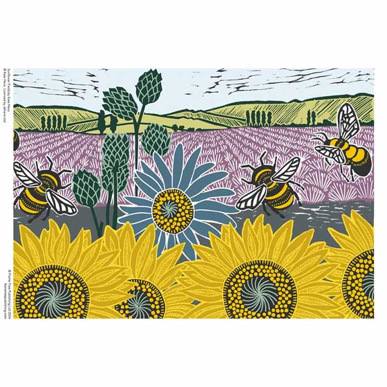 Sunflower fields sustainable jigsaw puzzle by Kate Heiss, 1000-piece product photo back L