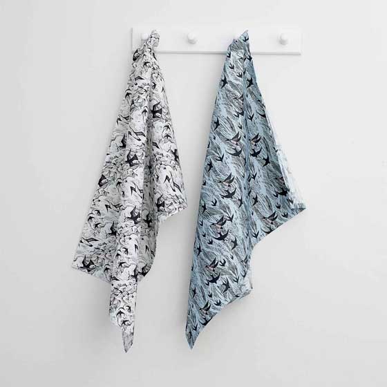 Swallows and sea organic cotton tea towel, set of 2 product photo default L