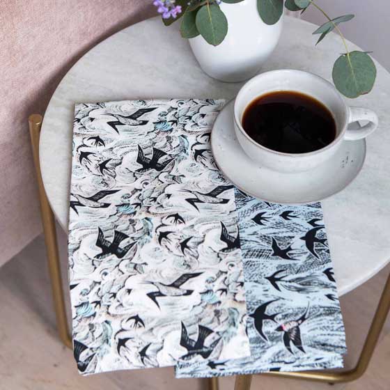 Swallows and sea organic cotton tea towel, set of 2 product photo side L