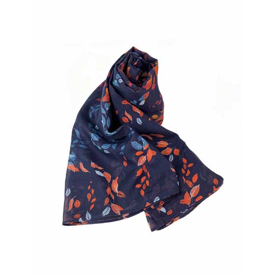 Swirling autumn leaves RSPB organic cotton scarf product photo side L