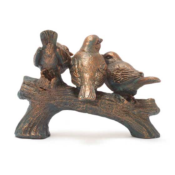 Three birds on a branch bronze ornament product photo front L