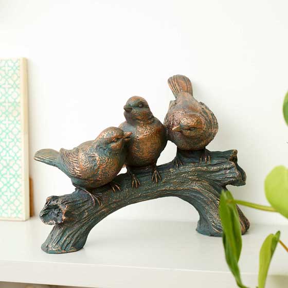 Three birds on a branch bronze ornament product photo ai6 L