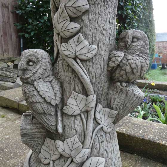 Twin owl cast stone bird bath - Stone bird baths