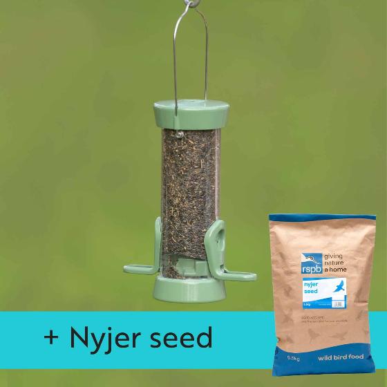 RSPB Ultimate easy-clean® nyjer seed bird feeder, small, with 5.5kg nyjer bird food product photo default L