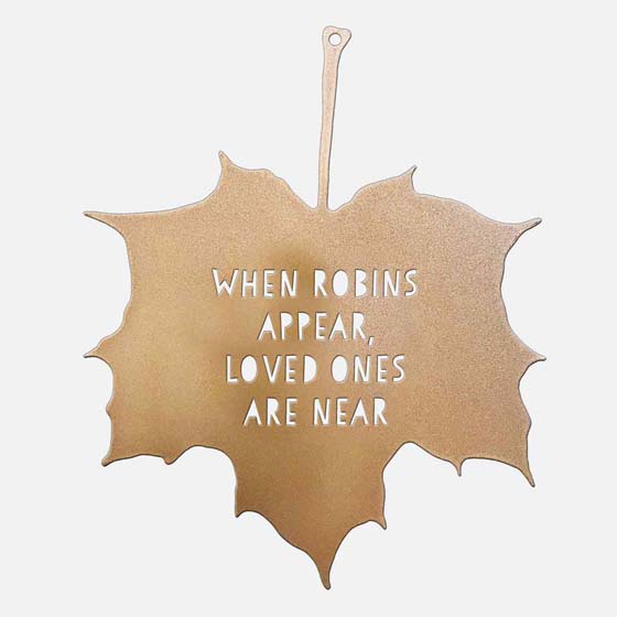 Gold leaf ornament 'When Robins appear loved ones are near' product photo back L