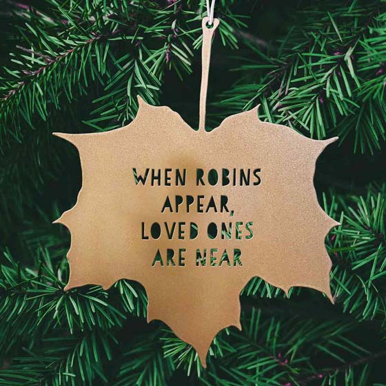 Gold leaf ornament 'When Robins appear loved ones are near' product photo side L