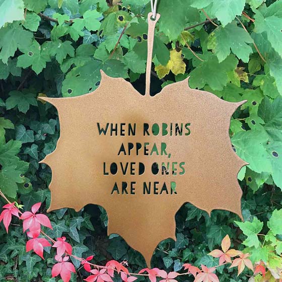 Gold leaf ornament 'When Robins appear loved ones are near' product photo default L