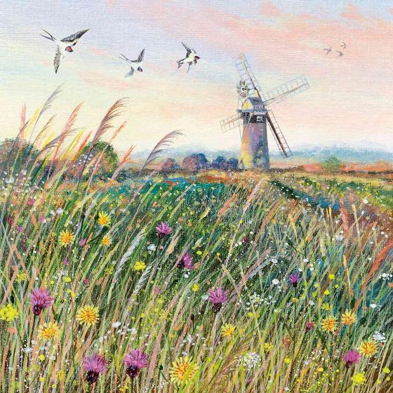 Windmill and swallows greetings card product photo default L