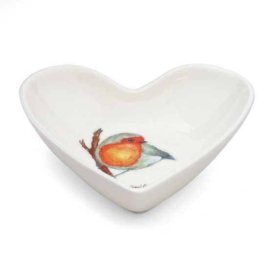RSPB Winter birds heart shaped bowl product photo side L