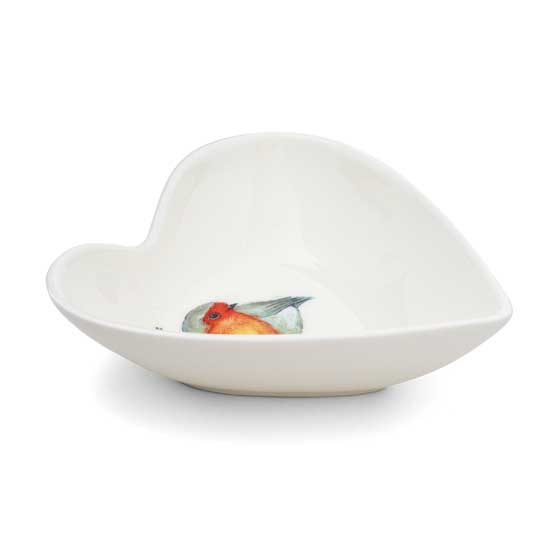 RSPB Winter birds heart shaped bowl product photo back L