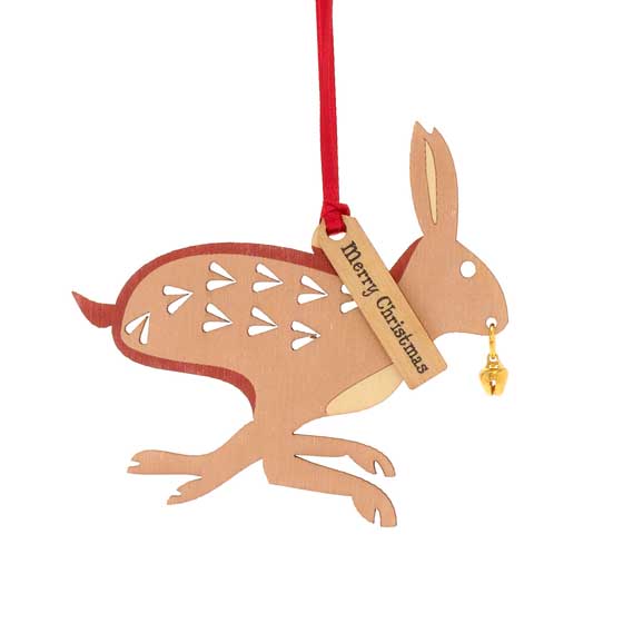 Wooden Hare with bell Christmas tree decoration product photo default L