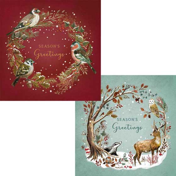 Woodland wreaths Christmas cards, pack of 10 (2 designs) product photo default L