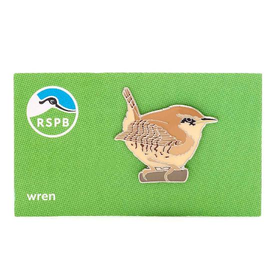 RSPB Wren pin badge product photo side L