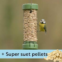 RSPB Classic easy-clean small suet pellet and peanut feeder with 1kg Super suet pellets  - mealworm product photo