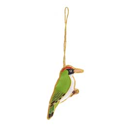 Hanging green woodpecker embroidered Christmas decoration product photo