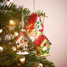 RSPB Glass bird house Christmas tree decorations, pack of 3 product photo