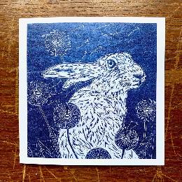 Hare linocut greetings card product photo