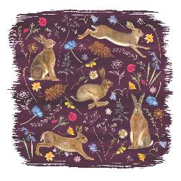Hares in the meadow greetings card product photo