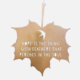 'Hope is the thing with feathers' gold leaf ornament product photo