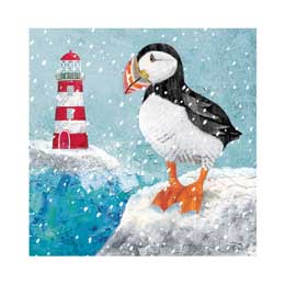 Lighthouse puffin Christmas cards, pack of 10 product photo