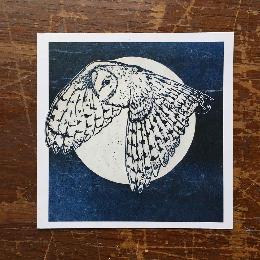 Barn owl linocut greetings card product photo