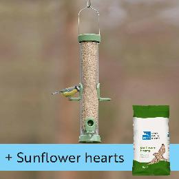 RSPB Ultimate easy-clean® seed bird feeder, medium, with 1.8kg sunflower hearts product photo