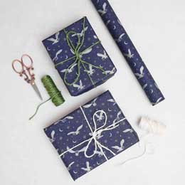 Moonlit Owl recycled wrapping paper, 10 metres, navy product photo