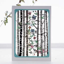 Owls in the trees laser-cut greetings card product photo