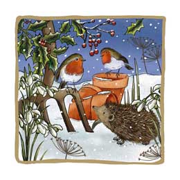 Prickly gathering Robins & Hedgehog Christmas cards, pack of 10 product photo